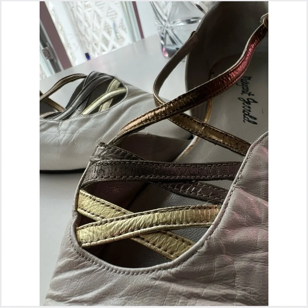 Margaret Jerrold 8.5 / Bone Leather D'Orsay Flats / Mixed Metallic Art Deco - Picture 8 of 16